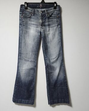 Y2K Seven For All Mankind  Dojo Pink Pocket Melrose Blue Flare Low Rise Jeans 27